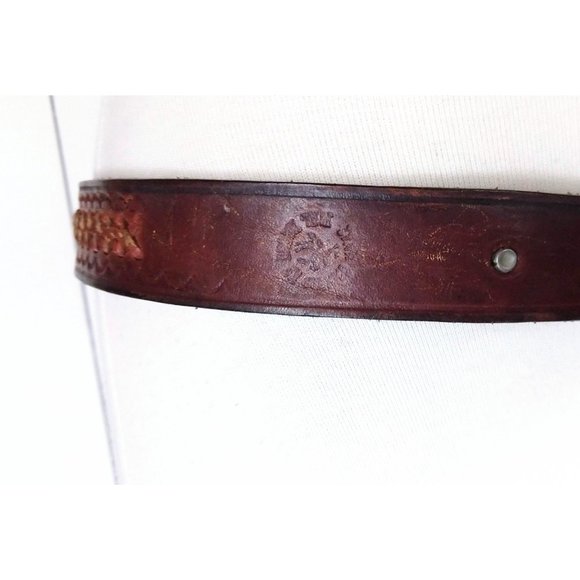 Vintage tooled braided distressed leather western belt - Picture 3 of 5